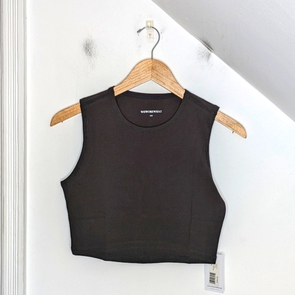 WEWOREWHAT Black Cotton Blend Cropped Muscle Tank Top NEW Size XL